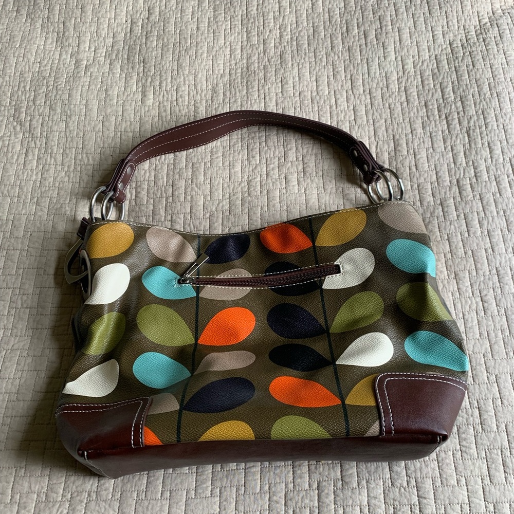 Multicolor Leaf-Print Shoulder Bag - Brown Trim